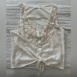 Kimchi Blue Lace Button-Down Blouse in Cream from Urban Outfitters